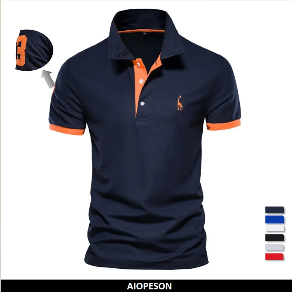 Dropshipping Polo Giraffe Shirt Men Quality Embroidery Summer Short Sleeve Polo Casual Business Social Mens Polos BR Size