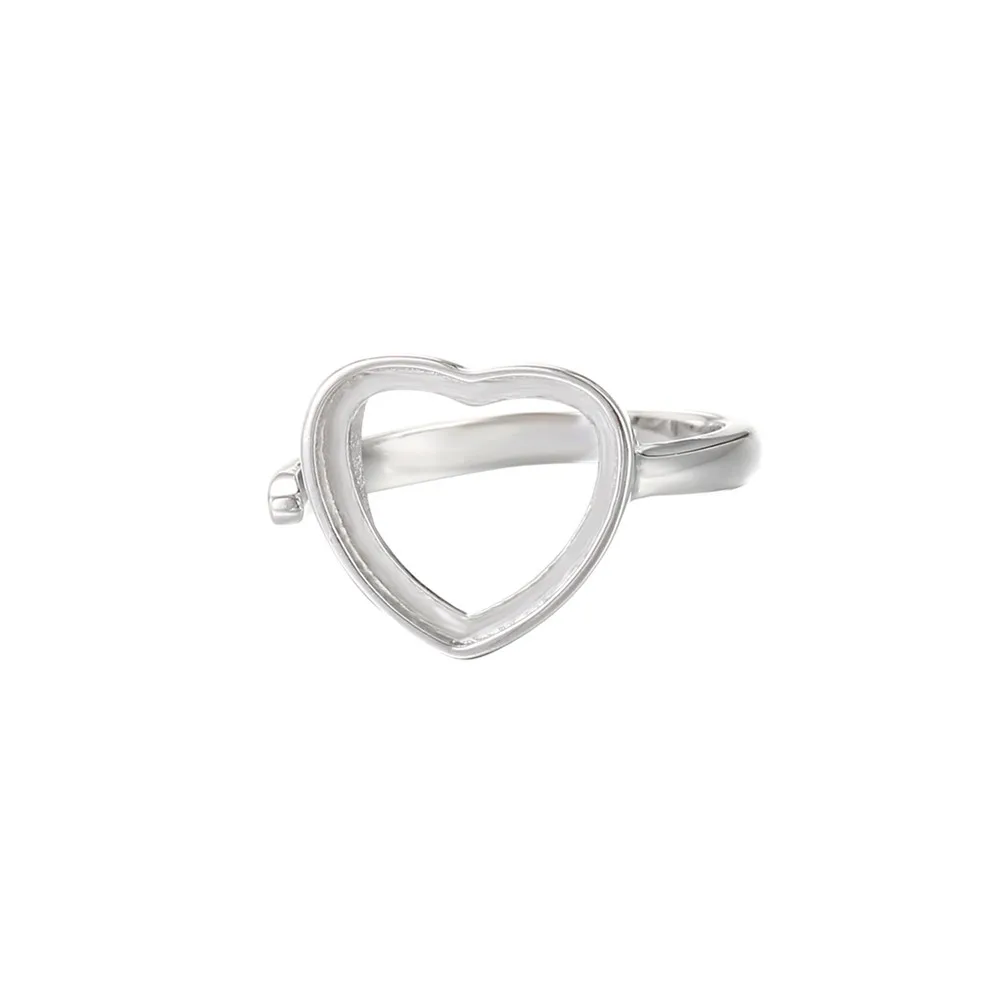 

Ring Blank (12x11mm Heart Blank) Adjustable Sterling Silver Ring Base White Gold Plated 925 Silver Ring Setting