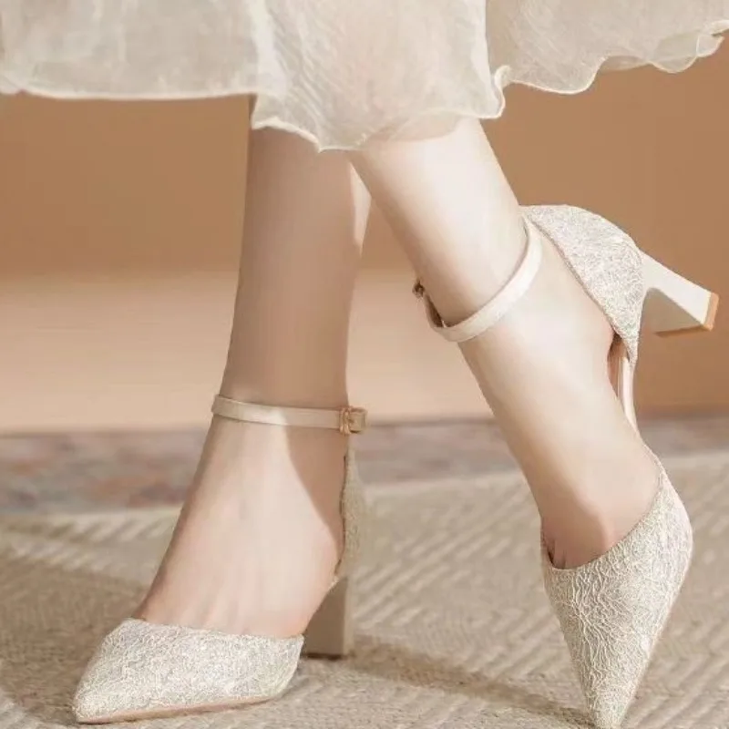 Eleganti scarpe da sposa tacco alto donna scarpe D\'orsay tacchi da sposa cinturino alla caviglia scarpe da donna in cristallo a punta estate Zaptos