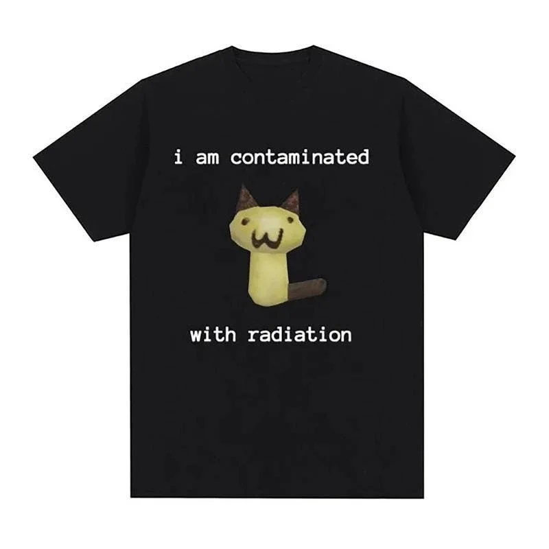 

I Am Contaminated with Radiation Funny Cat Meme T-shirt, Vintage Hoodie, Male Cotton Hoodie Tee Gift Him Y2K Summer Oversized