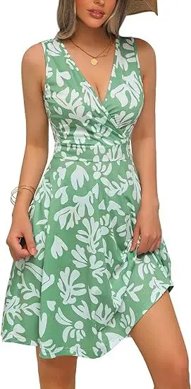 2025 Spring and Summer Dress Fashion V-neck Printed Pocket Sleeveless Casual Pullover High-waist Red Dress