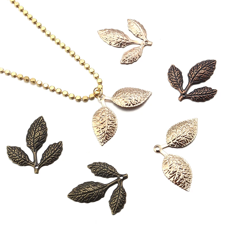 50Pcs/lot Iron Tree Leaf Charms Pendant Fit Jewelry DIY Handmade Necklaces Bracelets leaves Charm Making Accessories Wholesale