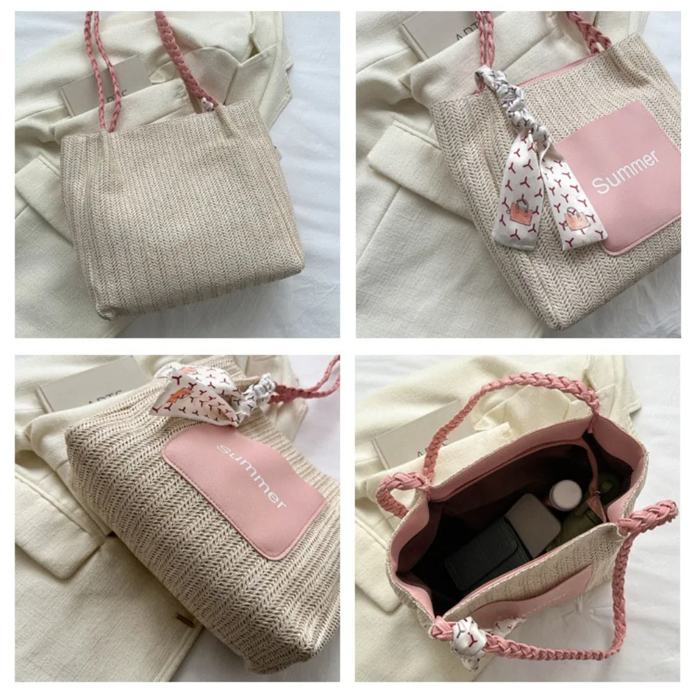 Sciarpe tessute di paglia alla moda Tote Bag borsa a tracolla Casual borsa da spiaggia borsa da pendolarismo quotidiana borsa ascellare borsa di