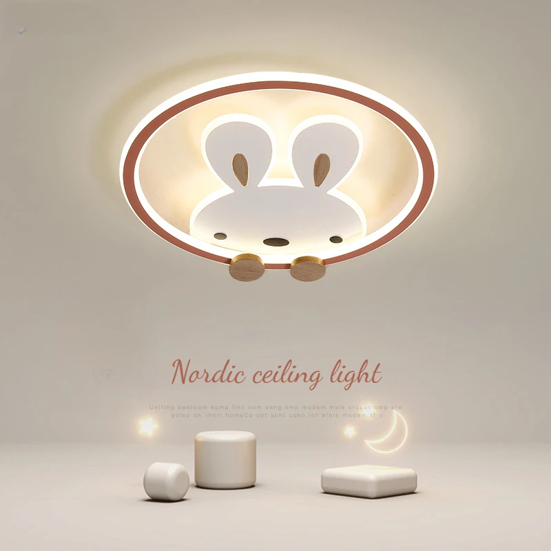 

Nordic Eye Care LED Ceiling Light for Children's Bedroom Foyer Kids Nursery Study Pink Rabbit Animal Iron Modern Ceiling Lamp