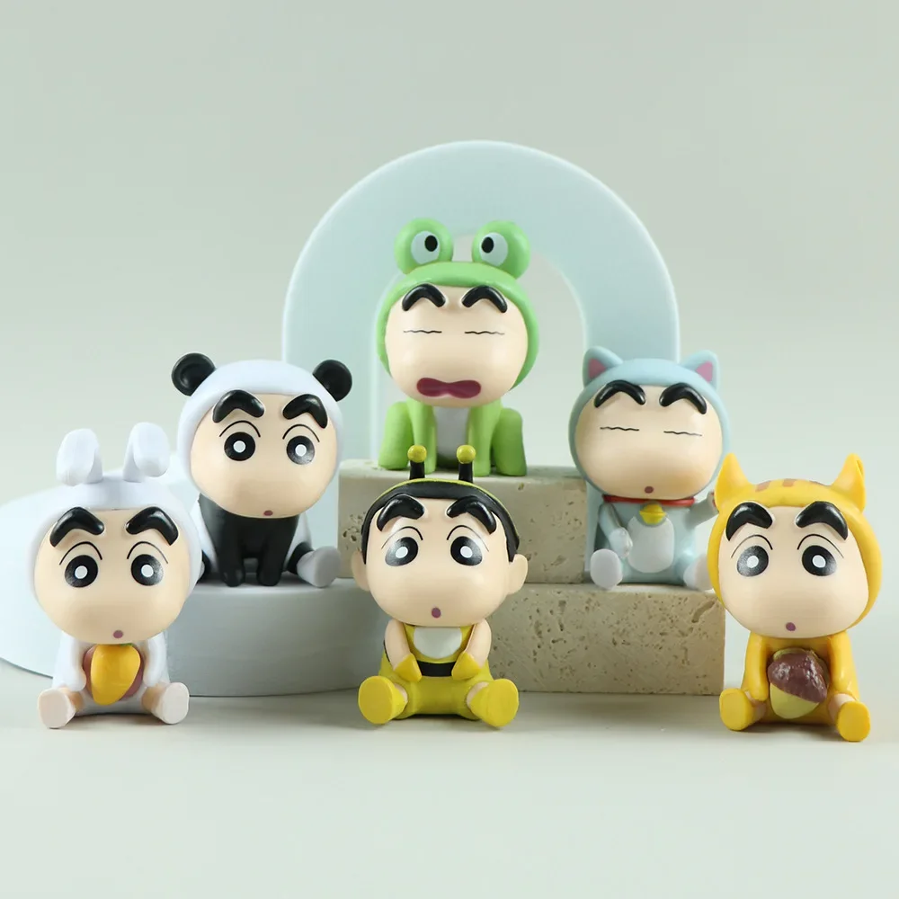 6pcs/set Anime Crayon Shin-chan COS series Kawaii Q version Figure PVC Model Toys Doll Collect Car Ornaments Gifts