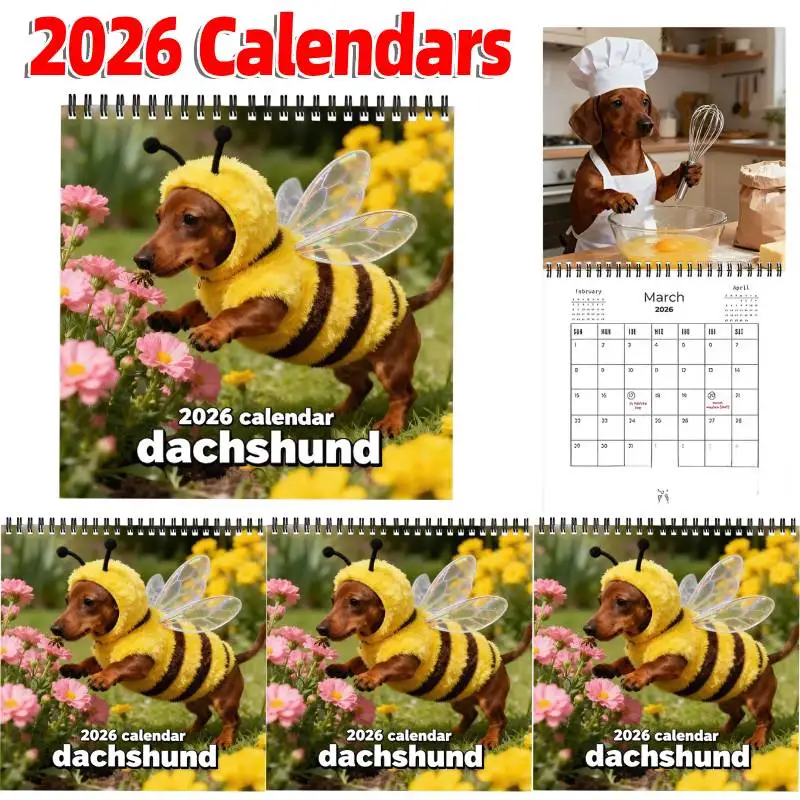 

1-5 шт. настенный календарь с таксами на 2026 год, милый календарь с фотографиями щенков и собак, подарок для любителей такс