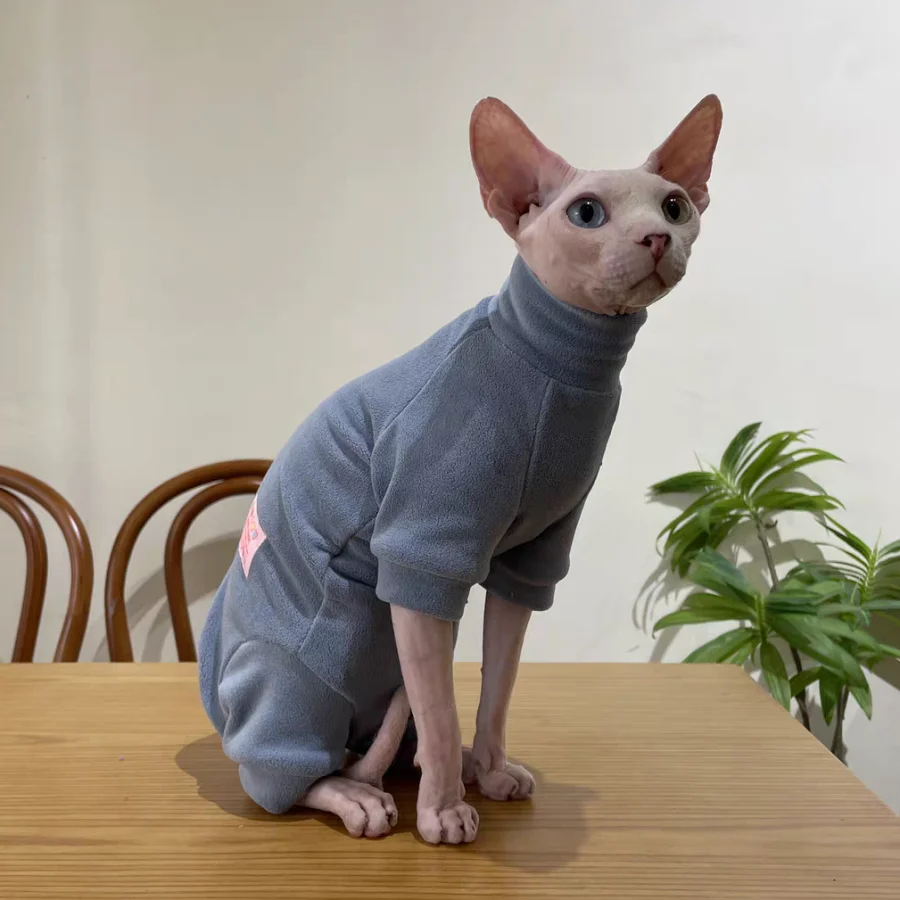 Fleece-Mantel für Sphynx-Katzen, warmer Sweatshirt, 4-beiniger Overall für Kätzchen und Hunde, weiche Freizeitkleidung für männliche Katzen, Devon Rex-Pullover. – Detail 14