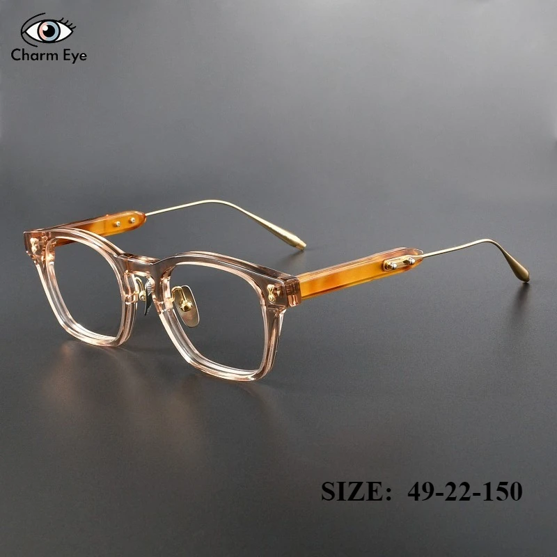 

Новые мужские очки, высококачественные квадратные прозрачные коричневые ацетатные + титановые модные ретро оптические очки для близорукости, оправа для очков по рецепту