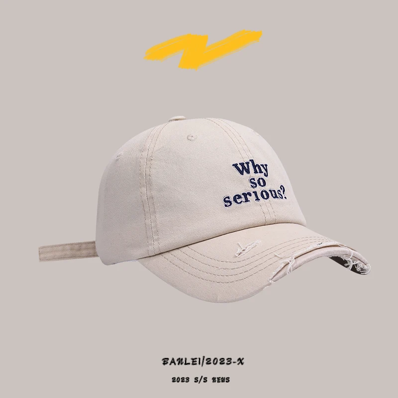 Korean Trend Retro Hole Why So Serious Letter Embroidered Cap Women Spring Summer Outdoor Leisure Men Adjustable Baseball Hat image 6