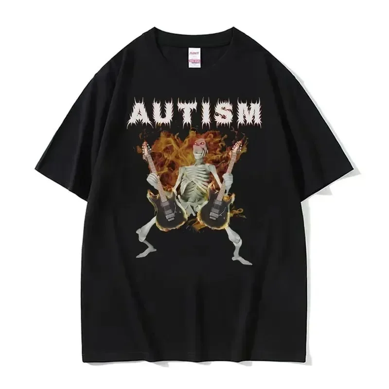 Autistic Funny Skeleton Meme Print T Shirt Men Women Fashion Gothic Retro T Shirt Fashion Harajuku Kawaii T-shirt Y2K Clothing
