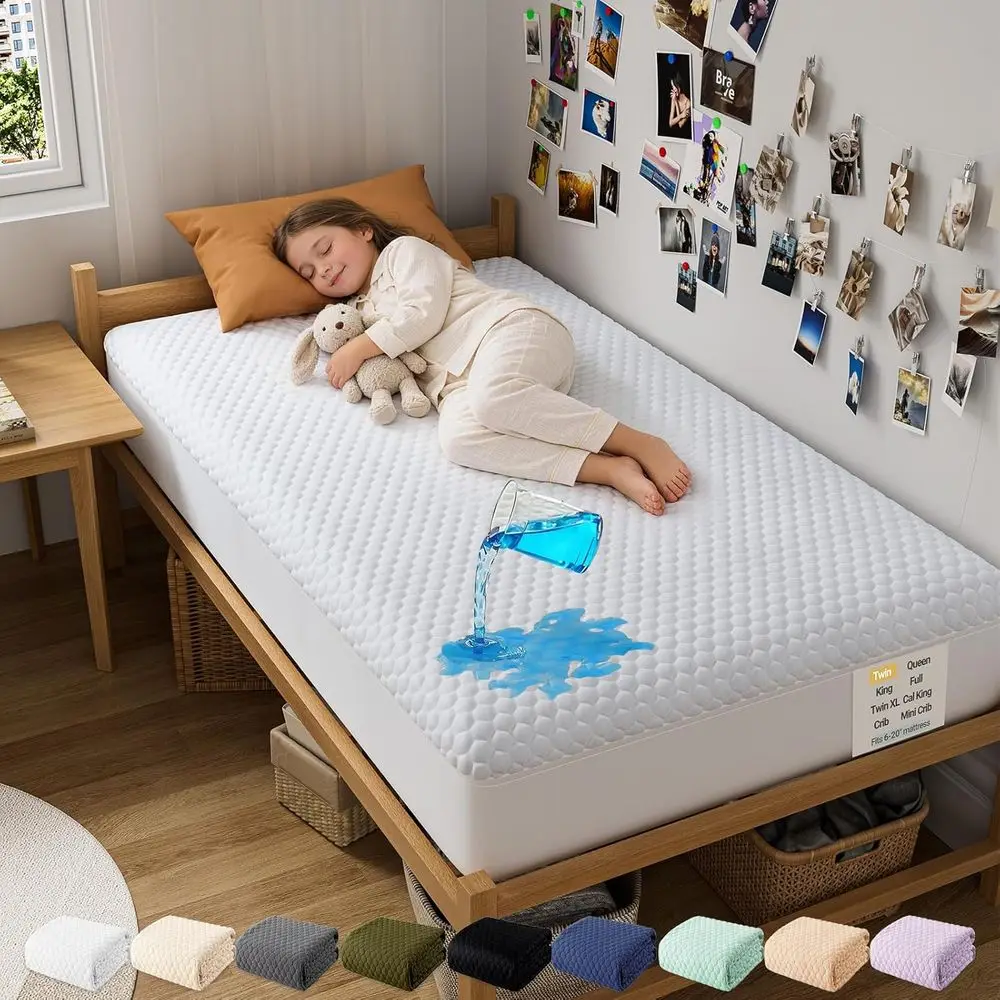 Twin Size Waterproof Mattress Protector with Pet Hair and Bedwetting Resistance, Cooling and Breathable, Washable Cover, Non-Sli