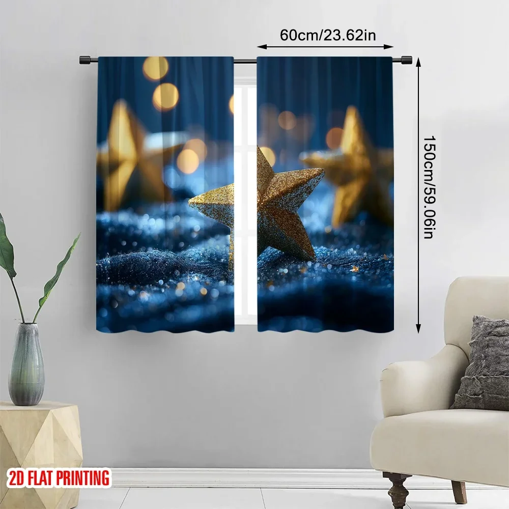 2pcs 2D flat printing Happy St Patrick's Day Window Curtains Fashion Light Blue Yellow Gold Stars Fabric Without Electricity