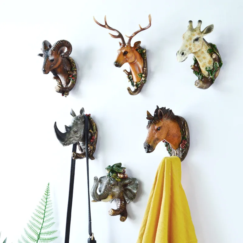 Resin Animal Shaped Hooks,Deer Stags, Rhino Horse,Giraffe,Elephant Head,Wall Hanger, Coat,Hat Hook Rack Holder, Home Decor, 2024