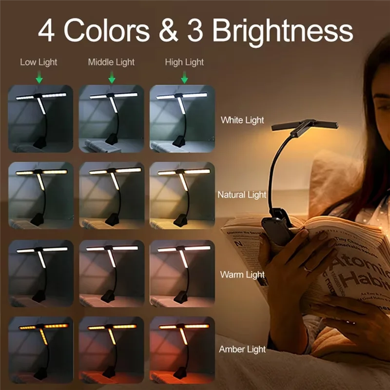 

LLCS-Tri-Head светодиодный светильник для книг с клипсой, лампа для чтения для ухода за глазами для спальни, регулируемый ночник