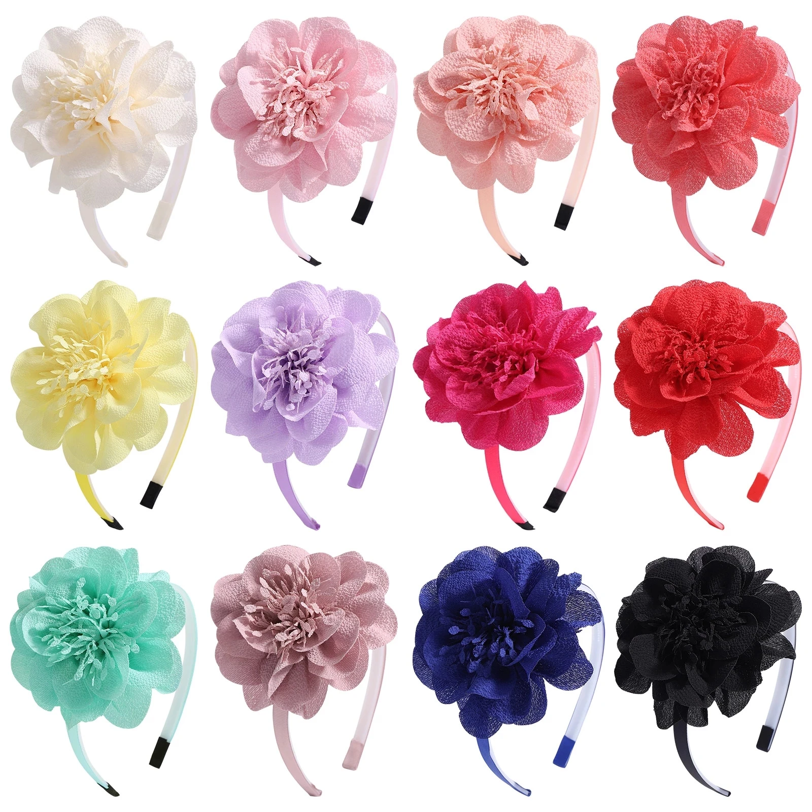 Candy Solid Color Flower Headbands Hairbands For Girls New Handmade Hair Hoop Headwear Kids Hair Accessories Hair Bands