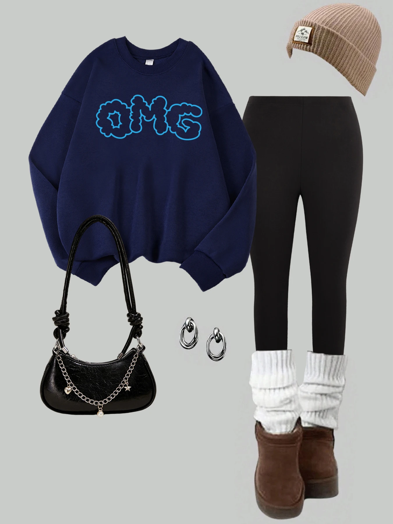 

Женская осенне-зимняя толстовка и леггинсы, комплект из двух предметов, Omg, креативные топы с буквенным принтом, модные флисовые мягкие леггинсы