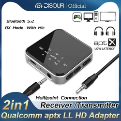 Qualcomm APTX-LL Receptor De Áudio De Baixa Latência, Transmissor Bluetooth 5.2, Handsfree Adaptador De Música Estéreo Sem Fio, Multiponto