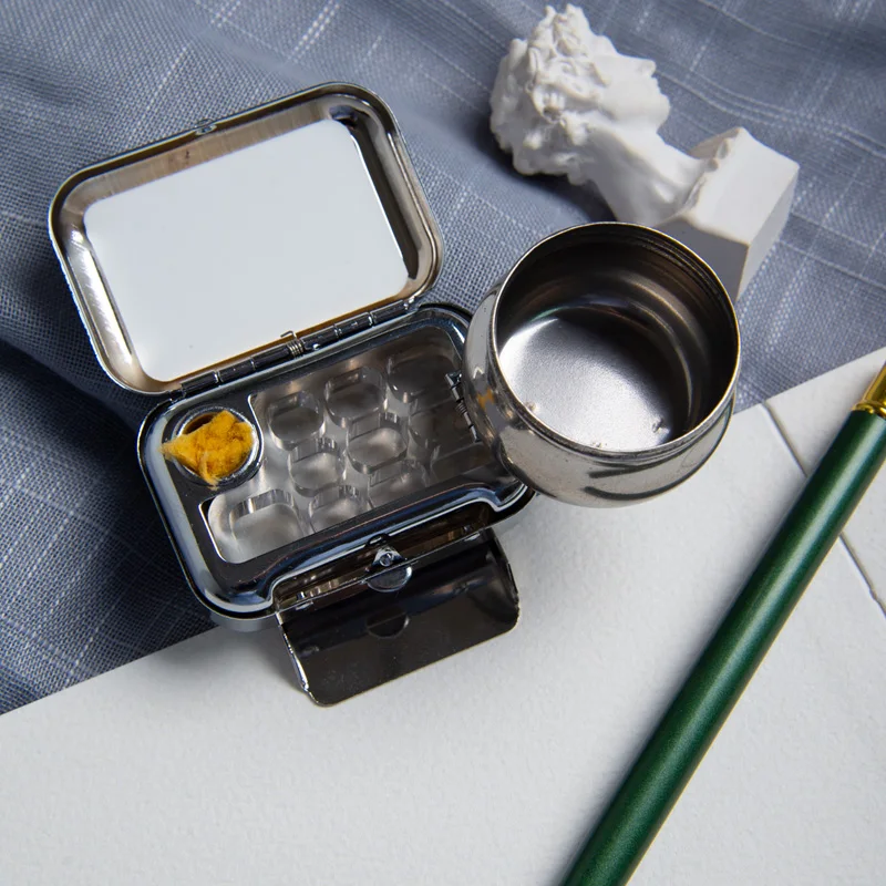 Travel Watercolour Paint Set - Mini Portable Paint Box with Watercolour Paint Dispenser 10 Grids Watercolor Palette