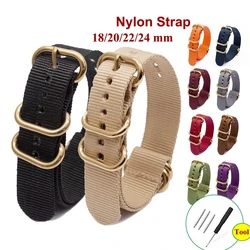 Nylon Strap Canvas Watch Band Strap 18mm 20mm 22mm 24mm Woven Nylon Fabric Watchband One Piece Bracelets with Gold Buckle