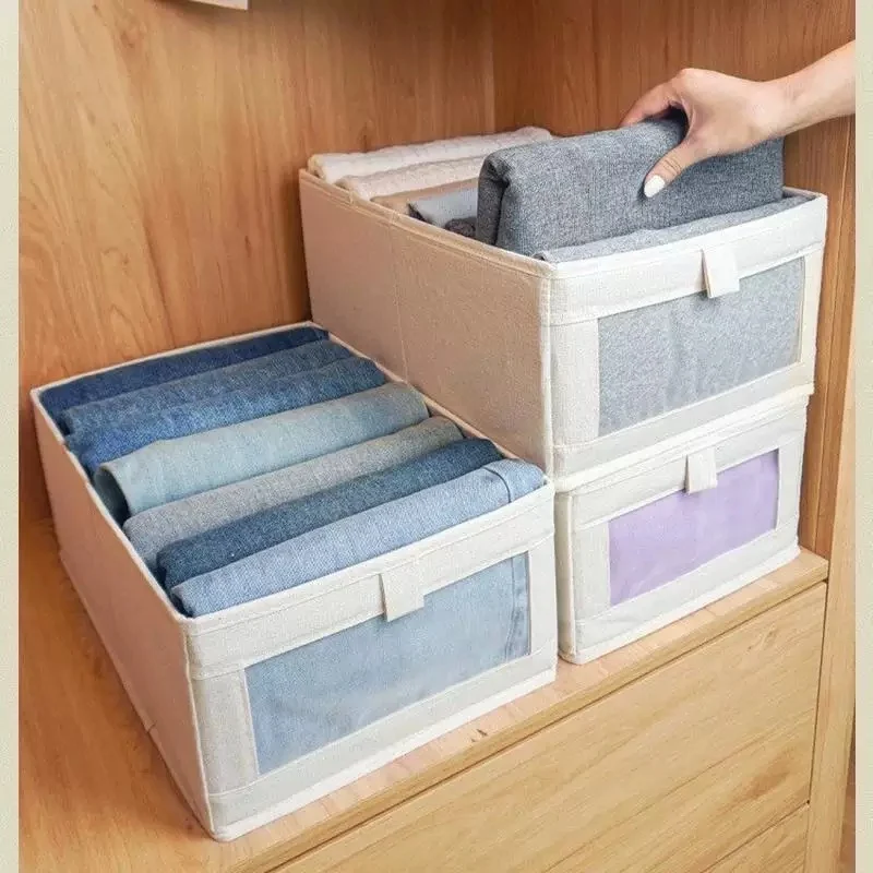 

6Pcs Folding Cotton Linen Clothing Storage Box Wardrobe Clothing Toys Organizer Bins Multipurpose Laundry Basket