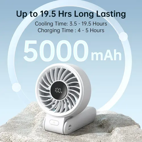 JISULIFE Portable Handheld Fan with LED Display,5 Speeds,5000mAh,150°Folded,3-IN-1 Hand/Desk/Neck Multifunction Personal Fan - Image 7