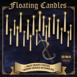 Floating Candles with Wand 12 PCs Magic Hanging Candles Flickering Warm Light Flameless Floating LED Candle Halloween Decoration