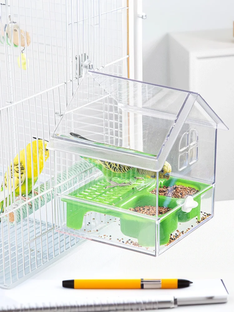 【E】Opknoping Papegaai Feeder Voorkomen Verstrooiing Vogel Voerbak Multifunctionele Vogelbad Parkieten Bad Vogelkooi Accessoires - afbeelding 2