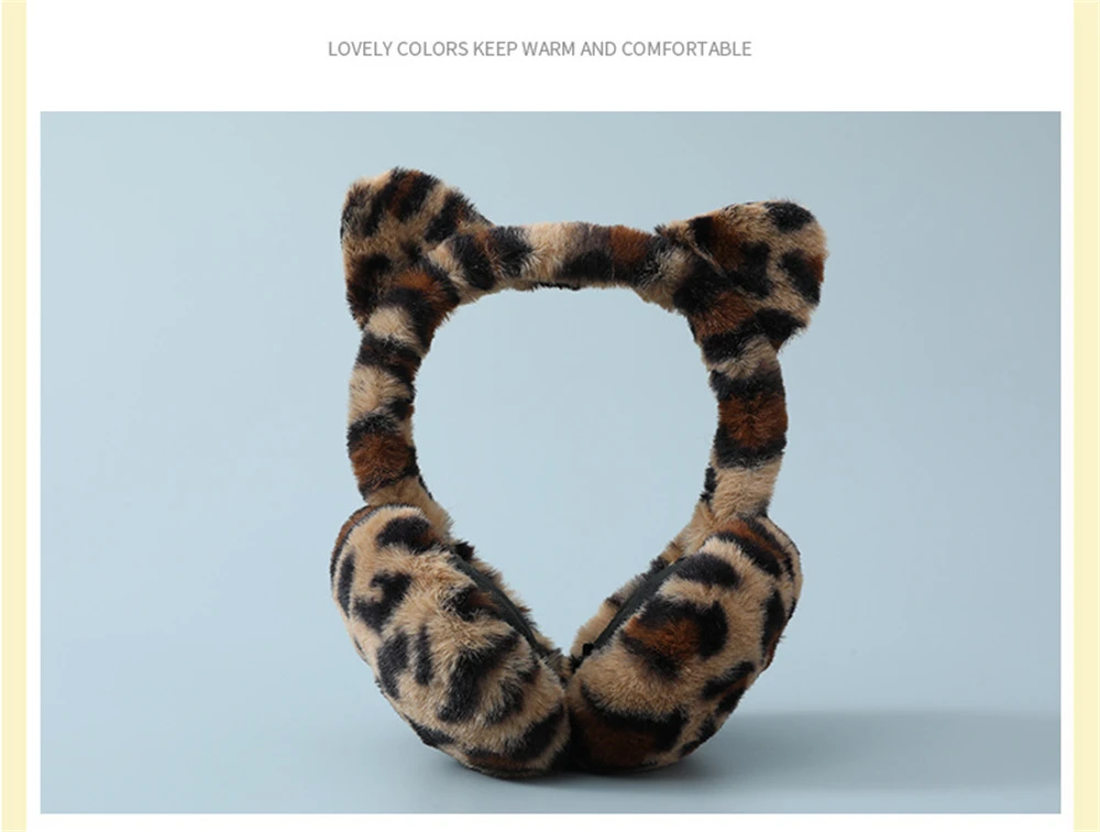 Leopard Foldable Leopard Print Earmuffs Winter Warm Thickened Ear Cover Women Windproof Frostproof Earlap Simple Plush Hairband
