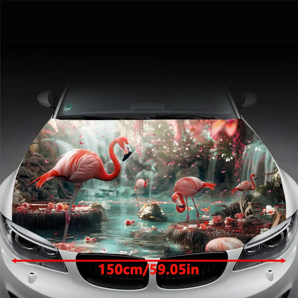 Pink Flamingo Waterfall Print Car Hood Wrap Color Vinyl Sticker Truck Graphic Bonnet DIY Auto Accessories Decoration Decal