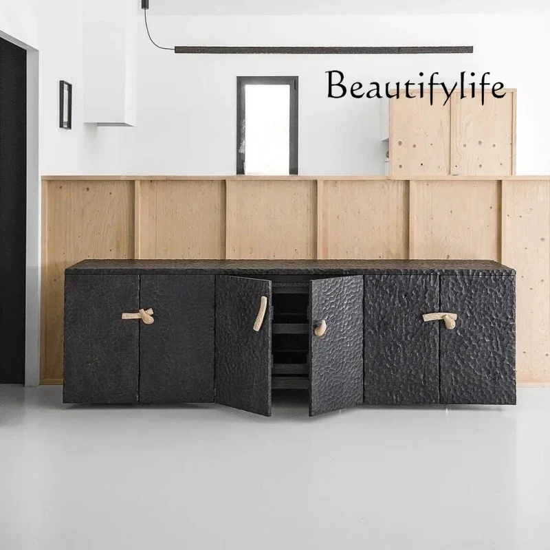 

XY Medieval Style Designer Home Carving Creative Solid Wood Dining Side Cabinet Retro Living Room Black Storage Wall Chest