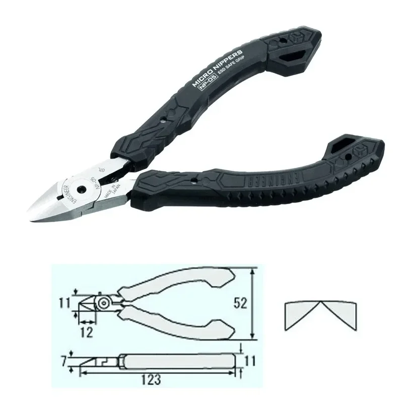 ENGINEER NP-05 Micro Nipper - كماشة قطع ذات قبضة آمنة ESD، مضادة للكهرباء الساكنة، قطع بوابات بلاستيكية بقطر 3.0 مم