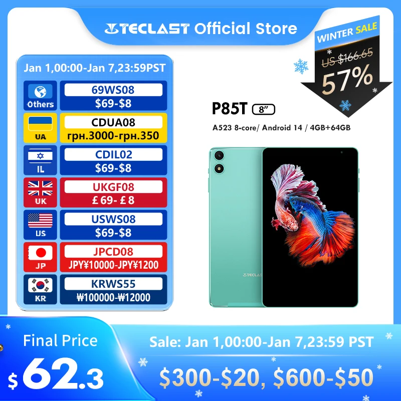 Teclast P85T Android 14 Tablet 8 Inch IPS 4+6GB RAM 64GB ROM A523 8-core Widevine L1 Wi-fi 6 Type-C 5000mAh Tablet PC Metal Body