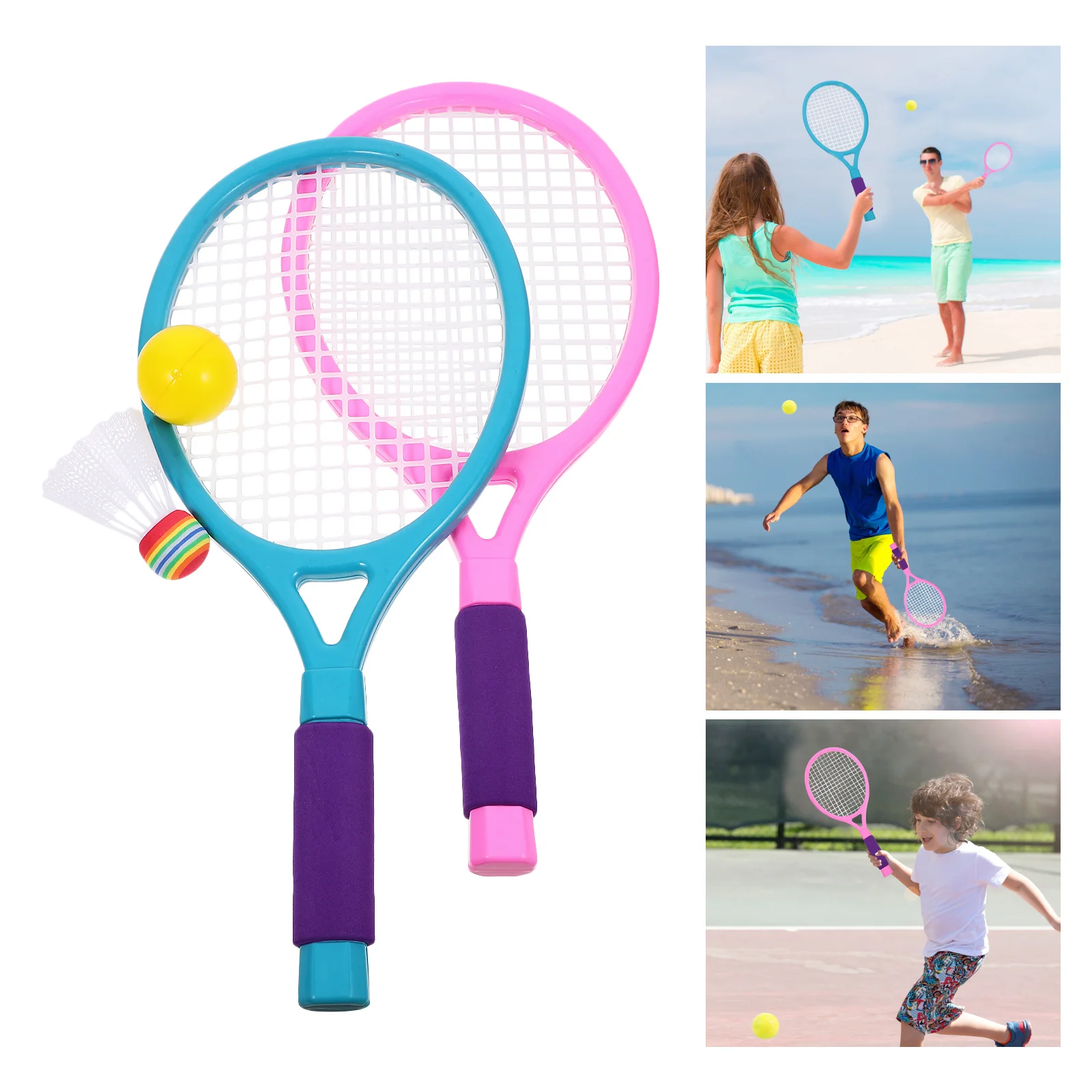 1Set Badmintonschläger mit Ball, Kinderschläger-Set, modisches Mesh-Design, tragbarer, verformungsfreier Griff für Eltern-Kind-Interaktion