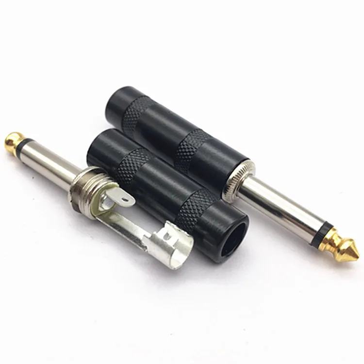 10pcs 6.35 Mono plug 6.5 Microphone core audio plug Big two plug microphone soldering head black shell Electronic Data Systems