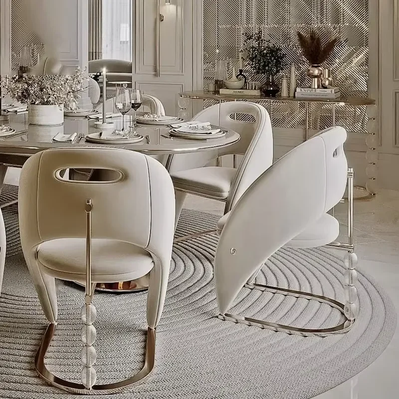 #MOVVON Italian Light Metal Dining Table High-class Hotel Restaurant Dining Room Furniture Designer Oval