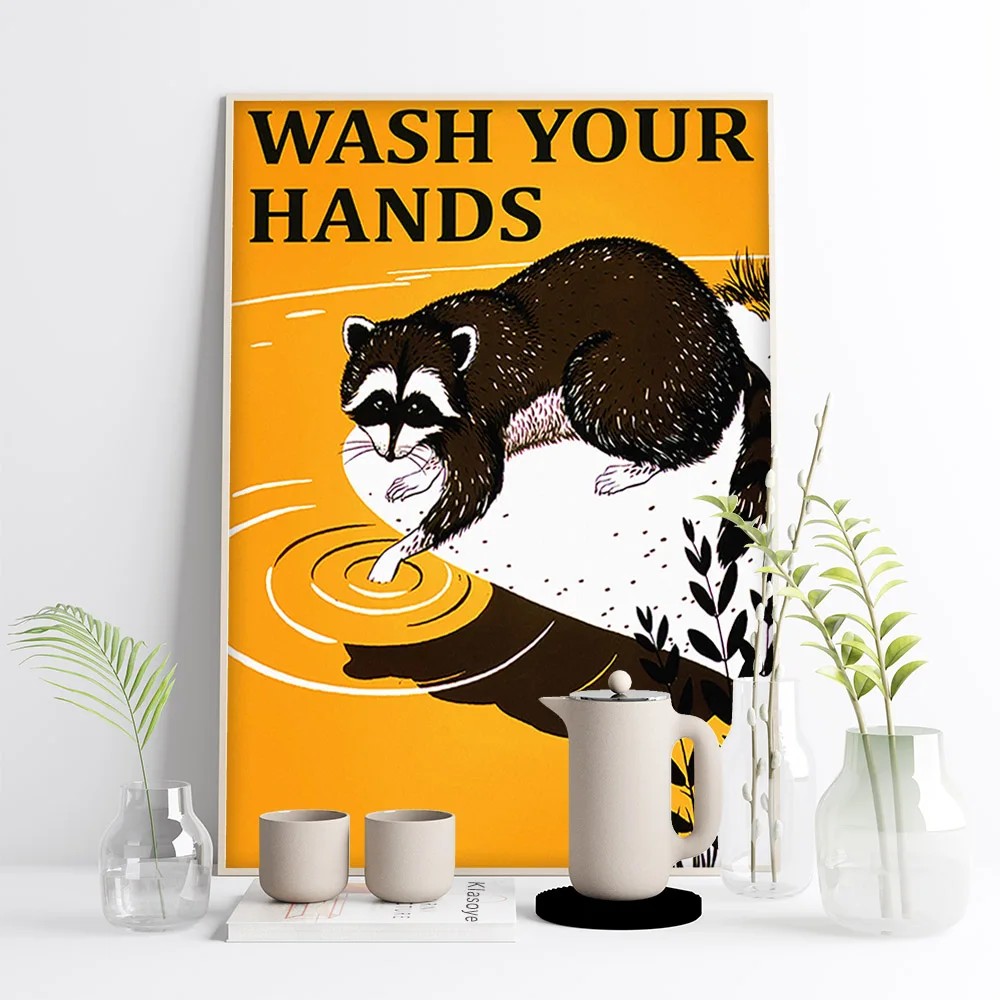 Toilet Poster Public Health Retro Bathroom Restroom Canvas Painting Print Art Kitchen Raccoon Sign Animal Wall Picture Decor