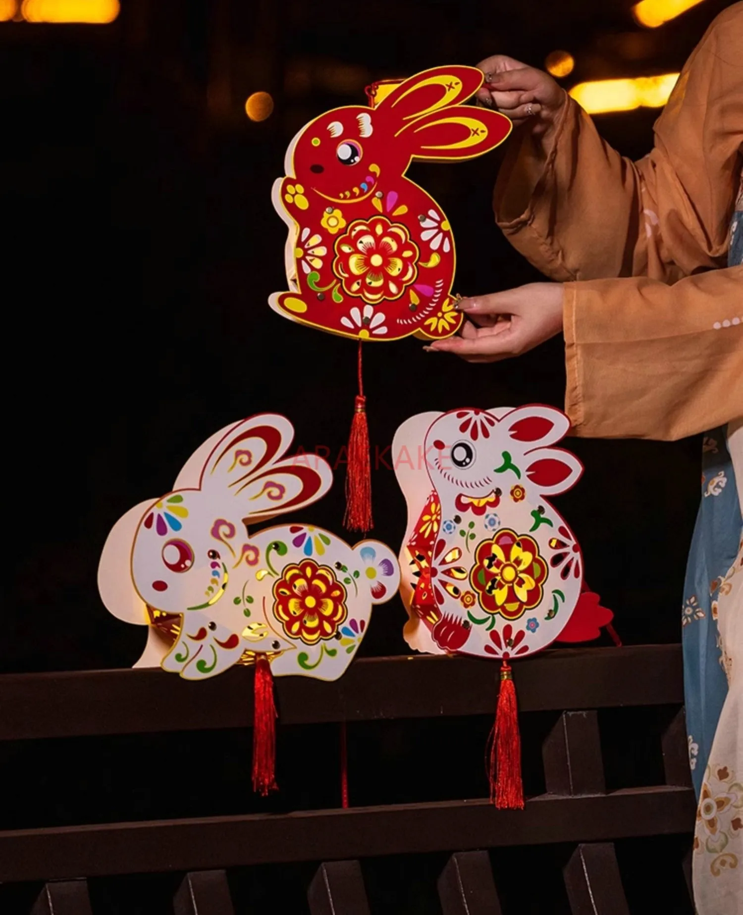 1pcs Chinese Style Traditional Decorative Lantern Rabbit Ornaments Mid-Autumn Festival Chinese New Year Holiday Decor