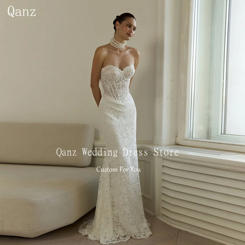 

Qanz Boho Wedding Dresses Bride Lace Appliques Mermaid Robe De Mariée Sweetheart Women Backless Vestido De Novia Customized