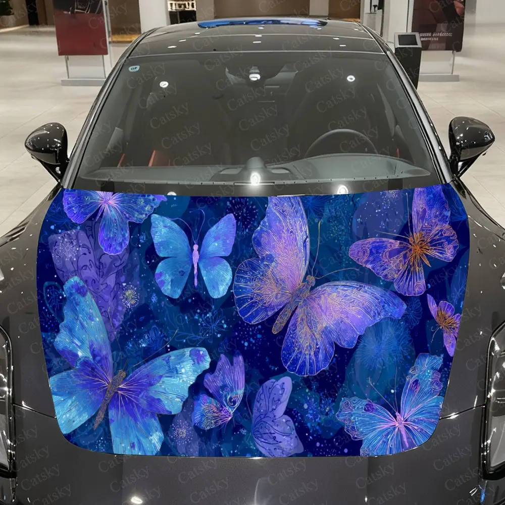 

Rainbow Butterfly PVC Car Hood Wraps, Self-Adhesive Waterproof Car Bonnet Decal Sticker, Car Decoration Protection Stickers for