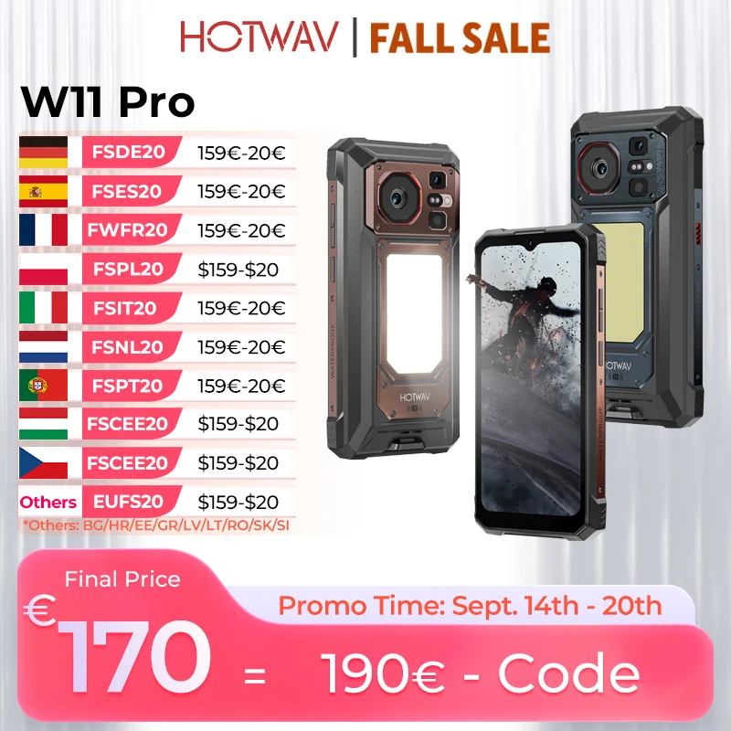 HOTWAV Nieuwste W11 Pro Android 16 Octa-core Robuuste Telefoon 6.6'' FHD+ 120Hz Scherm 20800mAh Grote Batterij 33W Snelladen Smartphone 6GB RAM 256GB ROM Super Campinglamp 64MP+20MP+16MP Camera