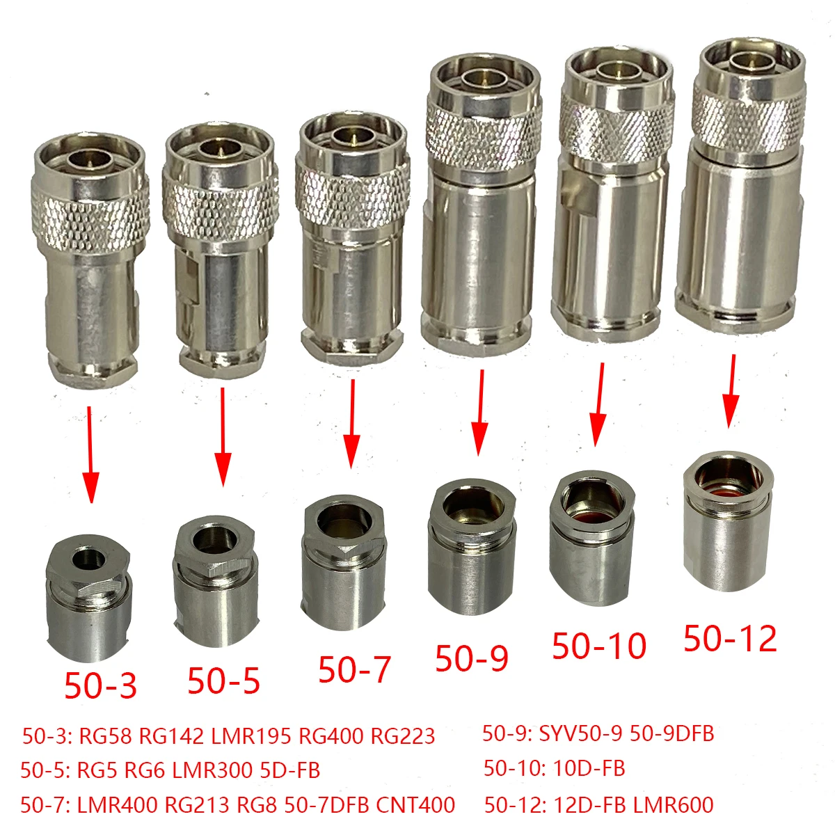 Connector N Clamp Male Plug & Female Jack Connector For RG58 RG142 / RG8X / RG5 / RG8 LMR400 / 9D-FB / 10D-FB / 12D-FB Cable