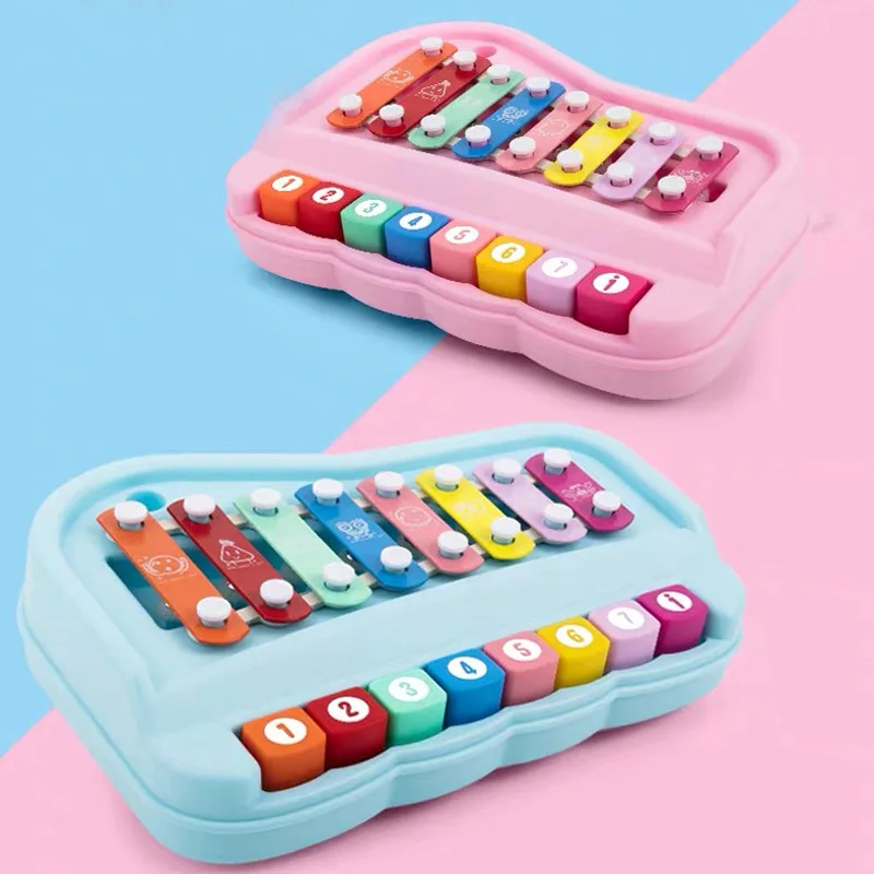 Educational Xylophone Toy Kids 8 Tone Hand Knock Piano Baby Early Learning Musical Instrument Percussion Music Toy Gift Set