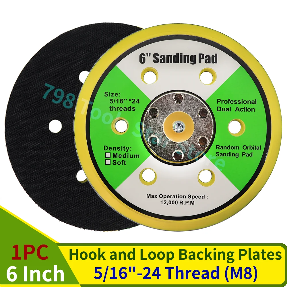 

1PC 6 Inch 6 Hole Hook & Loop Backing Plates 5/16"-24 Thread DA Air Random Orbital Sander Backing Plate Polisher Pad for Sanding