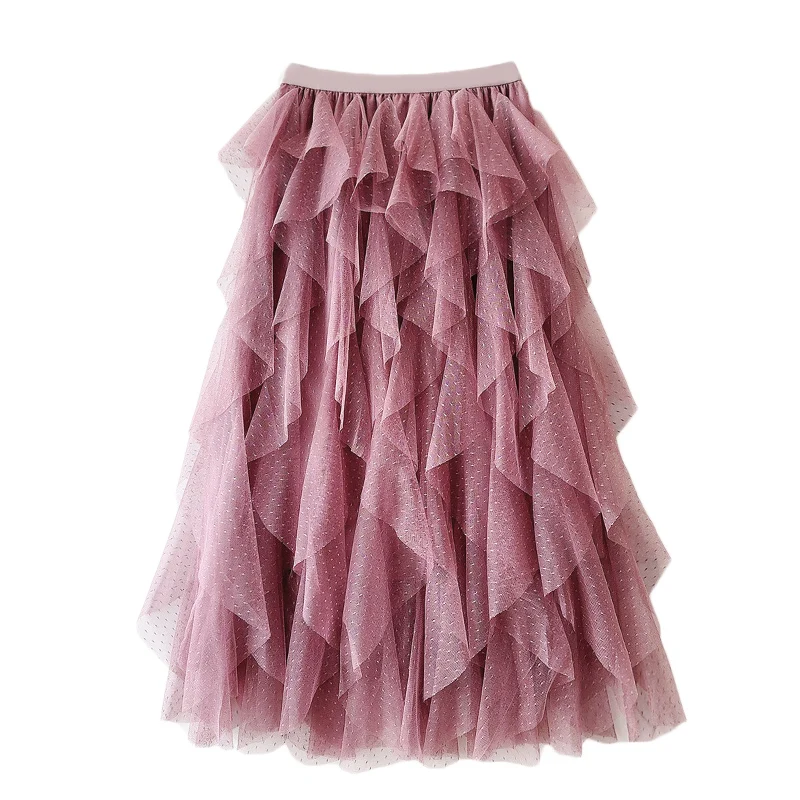 OHRYIYIE Spring Summer Skirt Maxi Long Tiered Tulle Skirt for Women Irregular Polka Dot Skirts Boho Women 2024 Long Tutu Skirt