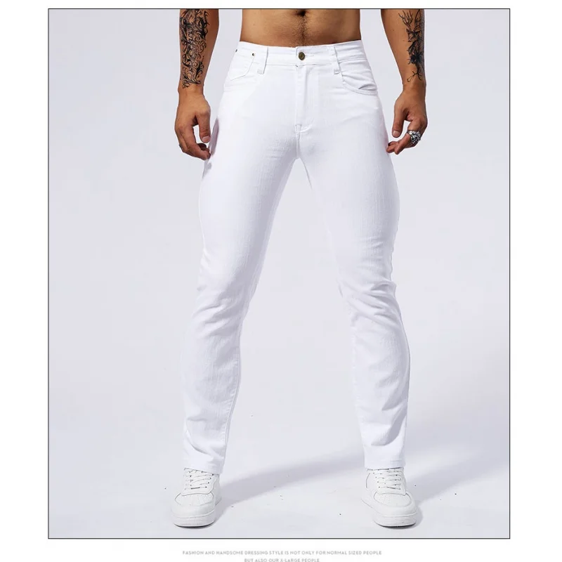 

Muscle jeans men's pure white summer thin stretch slim fit skinny fashion simple handsome fitness skinny long pants