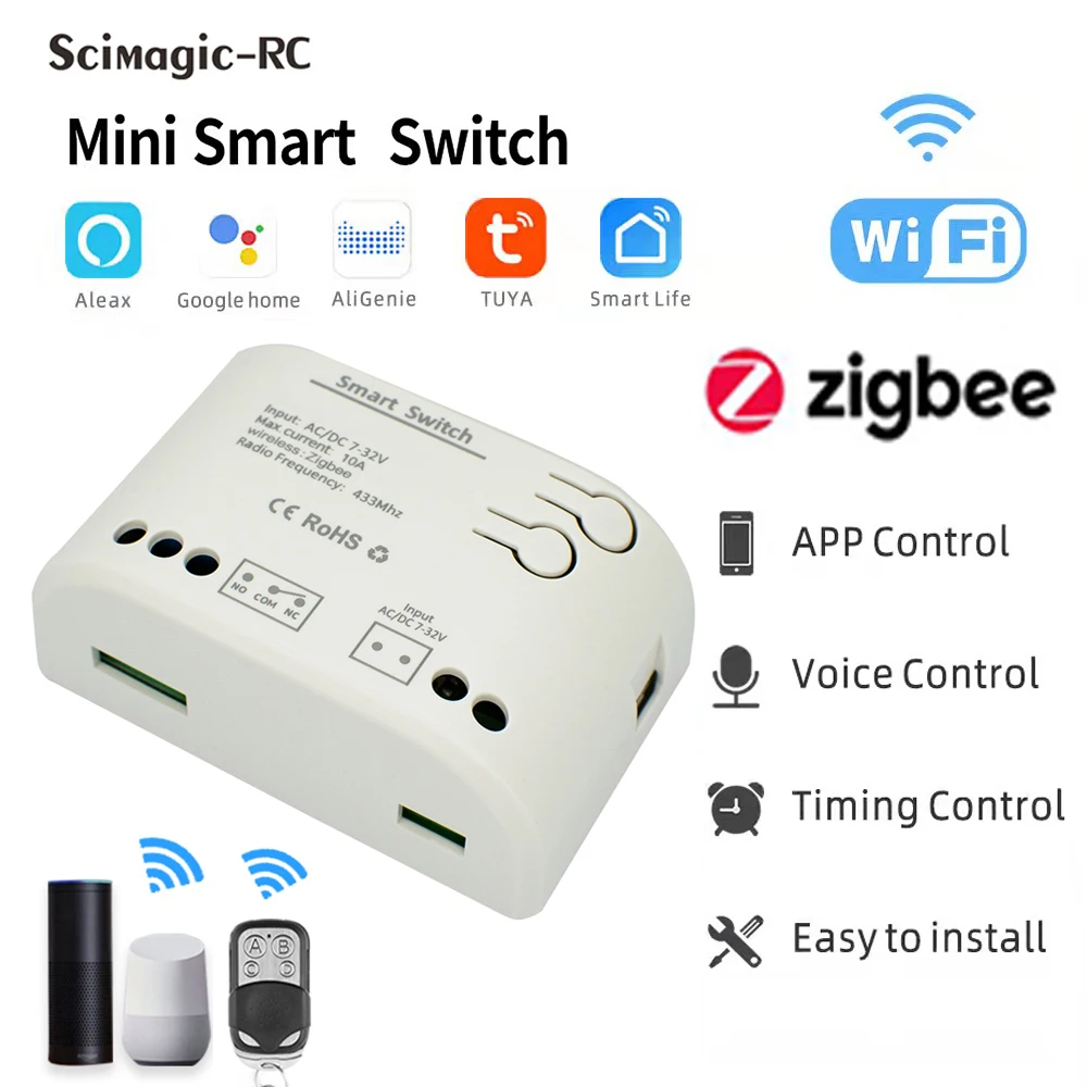 1CH Zigbee Tuya Smart Home Relay Module 85-250V 220V Relay AC DC 12V 24V 7-32V Works Alexa Google Assistant Smart Light Switch