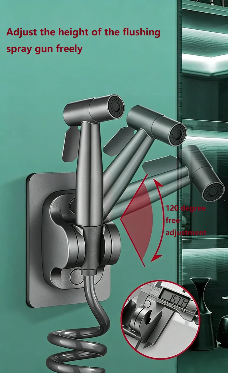 Gun Gray Stainless Steel Handheld Toilet Spray Bathroom Accessories, with High-Pressure Shower Head, Spring Tube and Adhesive