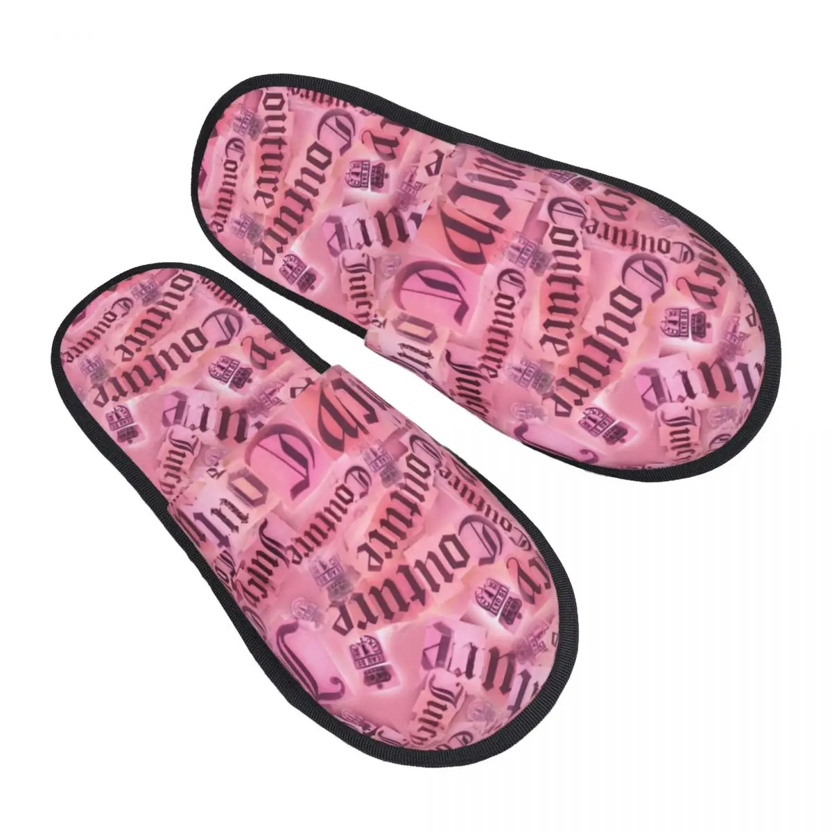 Juicys Pink Y2K JC House Slippers Anti Slip Coutures Cozy Household Fur Slippers Slides Bedroom