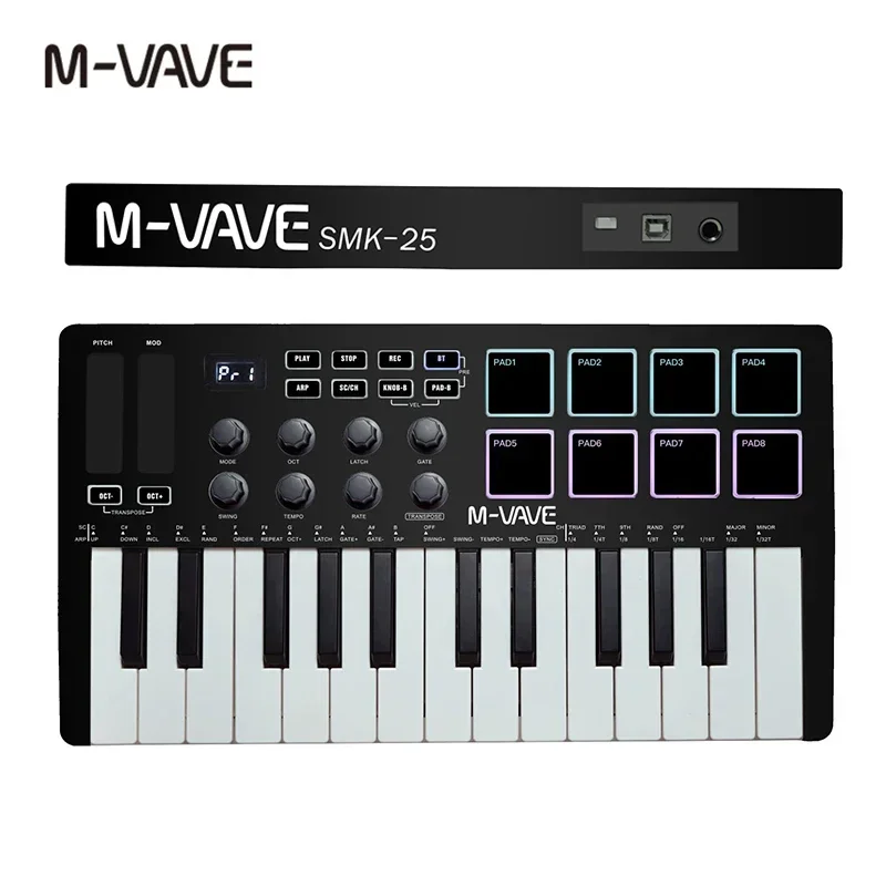 

M-VAVE 25-Key MIDI Control Keyboard USB MIDI Controller with 25 Velocity Sensitive Keys 8-Knob 8 RGB Music Keyboard Instrument