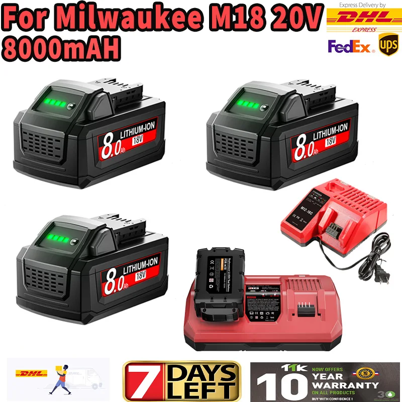 8000mAh Per Milwaukee M18 Batteria 18V Batteria Ricaricabile Per Milwaukee M18B5 XC batteria Li-Ion 48-11-1815 48-11-1850 2604-22